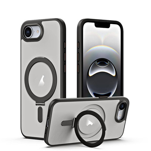 iPhone 16e / 17e Airbag MagSafe Shockproof Frosted Phone Case with Fold Holder - Black