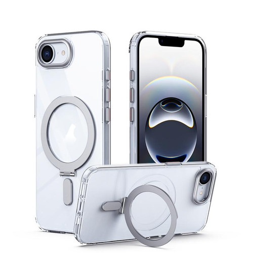iPhone 16e / 17e Airbag MagSafe Shockproof Frosted Phone Case with Fold Holder - Silver