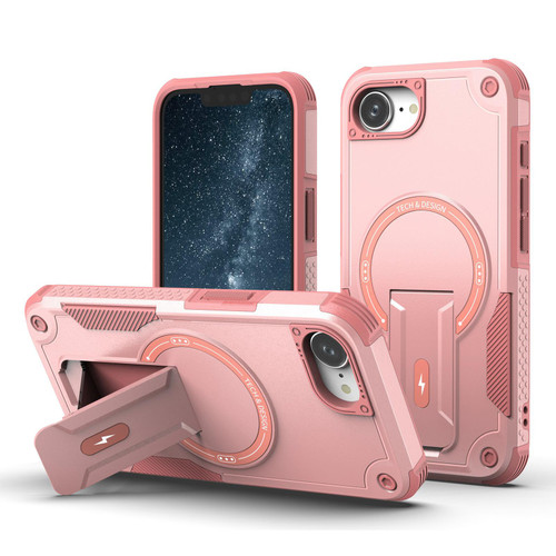 iPhone 16e / 17e Armor Magsafe Holder PC Hybrid TPU Phone Case - Pink