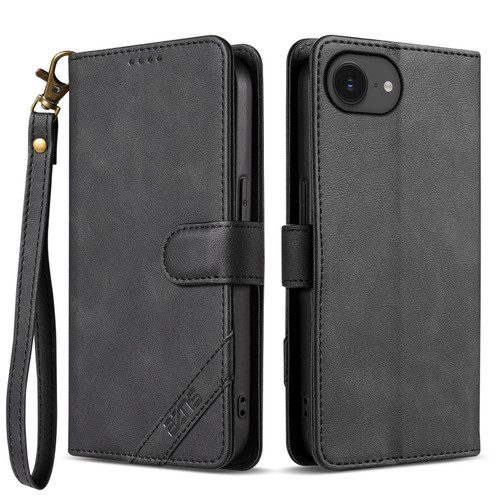 iPhone 16e / 17e AZNS A2 Series Tri-Card Wallet RFID Vegan Leather Phone Case with Strap - Black