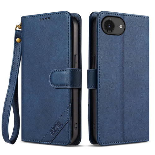 iPhone 16e / 17e AZNS A2 Series Tri-Card Wallet RFID Vegan Leather Phone Case with Strap - Blue