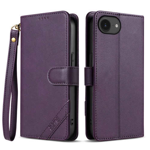 iPhone 16e / 17e AZNS A2 Series Tri-Card Wallet RFID Vegan Leather Phone Case with Strap - Purple