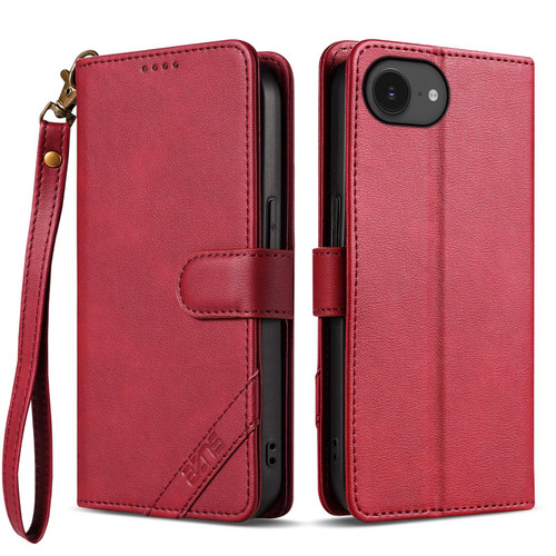 iPhone 16e / 17e AZNS A2 Series Tri-Card Wallet RFID Vegan Leather Phone Case with Strap - Red