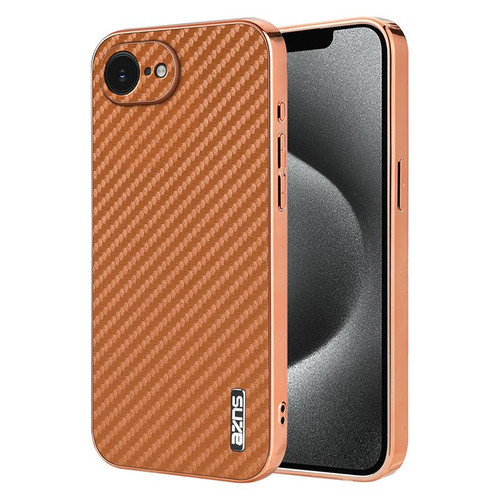 iPhone 16e / 17e AZNS Electroplated Edge Carbon Fiber Texture Phone Case - Brown