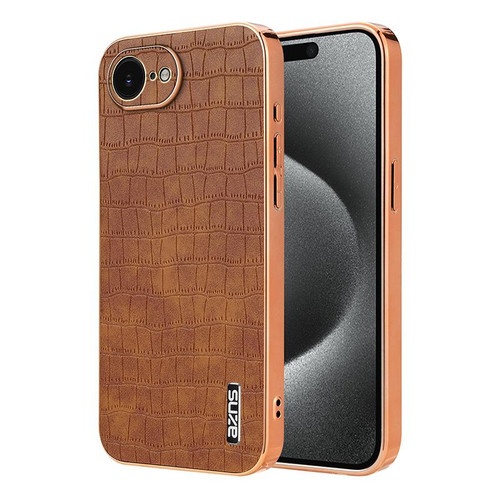 iPhone 16e / 17e AZNS Electroplated Frame Crocodile Texture Full Coverage Phone Case - Brown