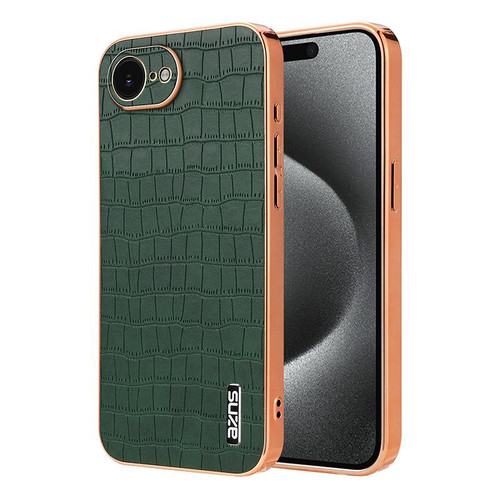 iPhone 16e / 17e AZNS Electroplated Frame Crocodile Texture Full Coverage Phone Case - Green