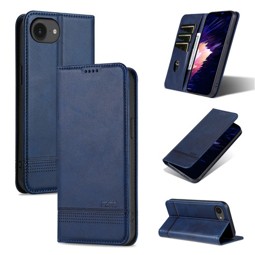 iPhone 16e / 17e AZNS Magnetic Calf Texture Flip Leather Phone Case - Dark Blue