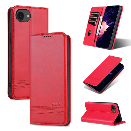iPhone 16e / 17e AZNS Magnetic Calf Texture Flip Leather Phone Case - Red
