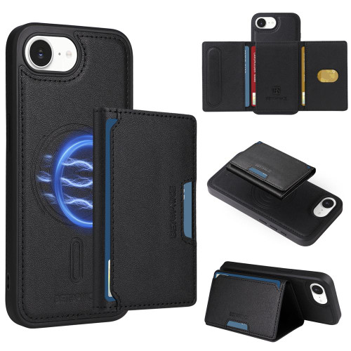 iPhone 16e / 17e BETOPNICE Horizontal Flip Detachable MagSafe Wallet Phone Case - Black