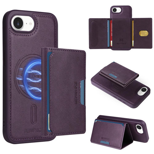 iPhone 16e / 17e BETOPNICE Horizontal Flip Detachable MagSafe Wallet Phone Case - Purple