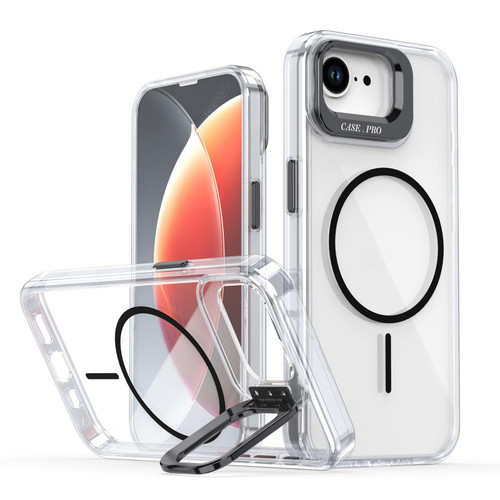 iPhone 16e / 17e Bright Color Clear MagSafe Lens Frame Holder Phone Case - Black