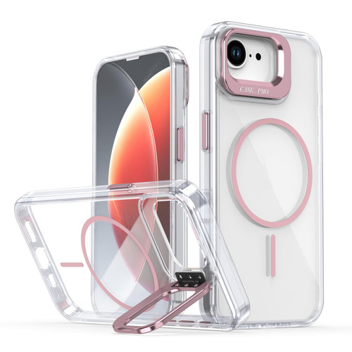 iPhone 16e / 17e Bright Color Clear MagSafe Lens Frame Holder Phone Case - Pink