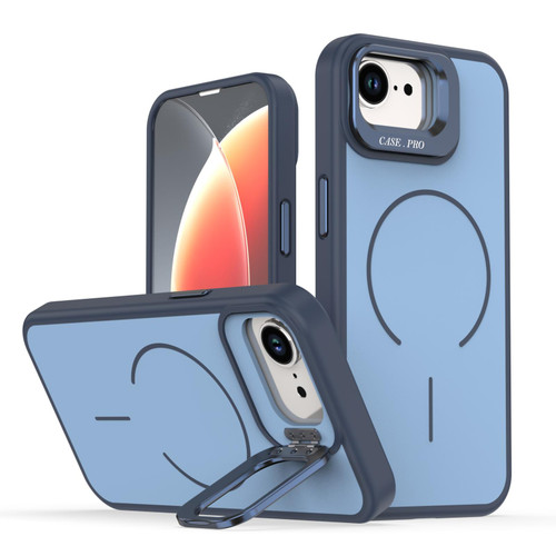 iPhone 16e / 17e Bright Color Contrast Skin-feel Camera Bracket Magsafe Phone Case - Blue