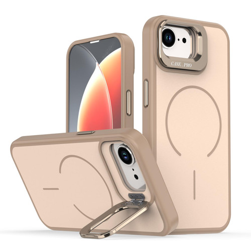 iPhone 16e / 17e Bright Color Contrast Skin-feel Camera Bracket Magsafe Phone Case - Desert Gold