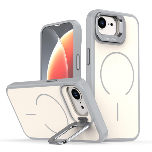 iPhone 16e / 17e Bright Color Contrast Skin-feel Camera Bracket Magsafe Phone Case - Grey