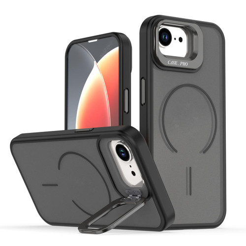 iPhone 16e / 17e Bright Color Frosted Skin-feel Camera Bracket Magsafe Phone Case - Black