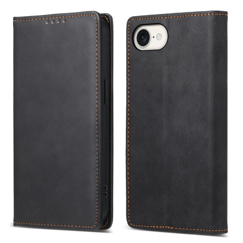 iPhone 16e / 17e Business Solid Color Magnetic RFID Leather Phone Case - Black