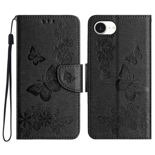 iPhone 16e / 17e Butterfly Embossed Flip Leather Phone Case - Black