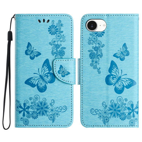 iPhone 16e / 17e Butterfly Embossed Flip Leather Phone Case - Blue