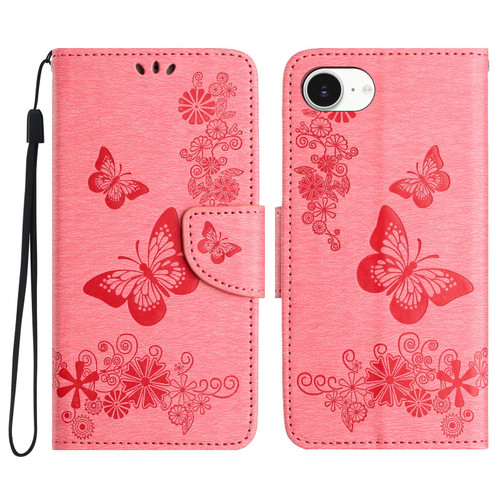 iPhone 16e / 17e Butterfly Embossed Flip Leather Phone Case - Pink