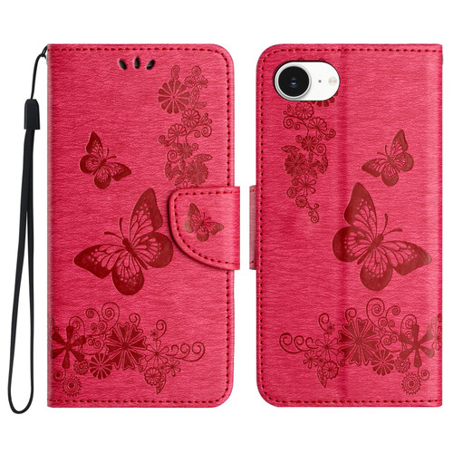 iPhone 16e / 17e Butterfly Embossed Flip Leather Phone Case - Red