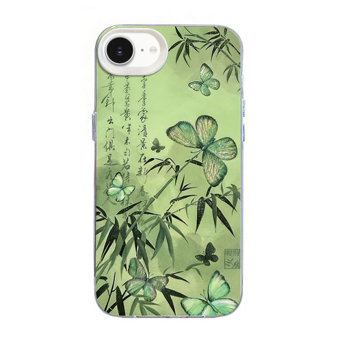 iPhone 16e / 17e Butterfly Pattern Silver Plating PC Hybrid TPU Phone Case - Bamboo Green