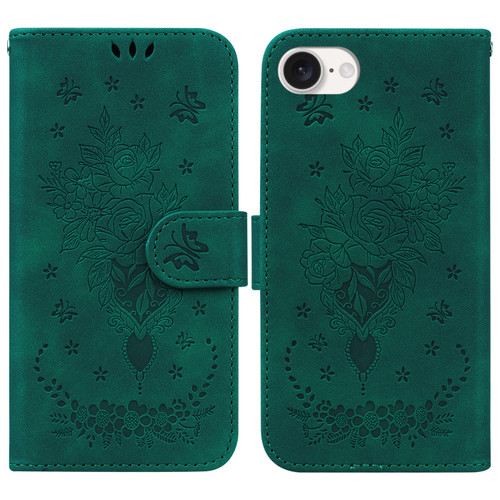 iPhone 16e / 17e Butterfly Rose Embossed Leather Phone Case - Green