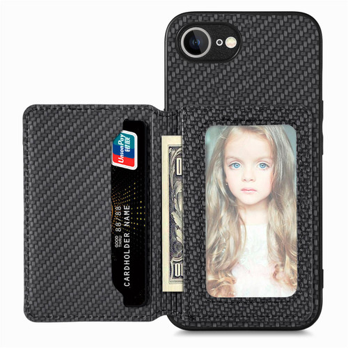 iPhone 16e / 17e Carbon Fiber Magnetic Card Wallet RFID Blocking Phone Case - Black