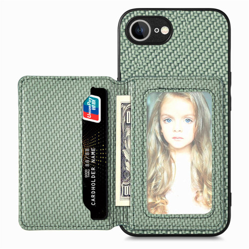 iPhone 16e / 17e Carbon Fiber Magnetic Card Wallet RFID Blocking Phone Case - Green