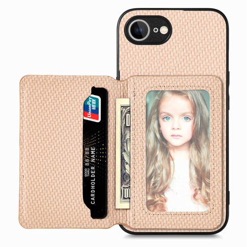 iPhone 16e / 17e Carbon Fiber Magnetic Card Wallet RFID Blocking Phone Case - Khaki