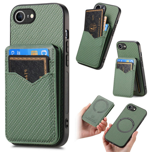 iPhone 16e / 17e Carbon Fiber MagSafe Vertical Flip Card Bag Phone Case - Green