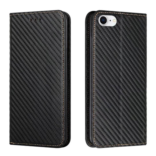 iPhone 16e / 17e Carbon Fiber Texture Magnetic Flip Leather Phone Case - Black