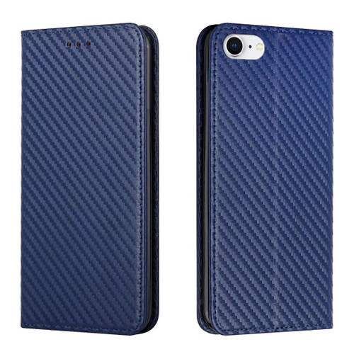 iPhone 16e / 17e Carbon Fiber Texture Magnetic Flip Leather Phone Case - Blue