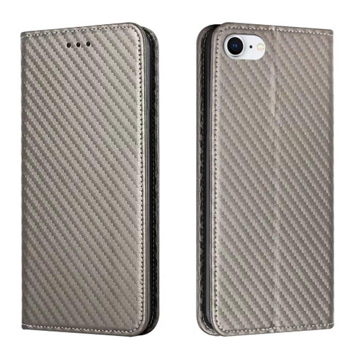 iPhone 16e / 17e Carbon Fiber Texture Magnetic Flip Leather Phone Case - Grey
