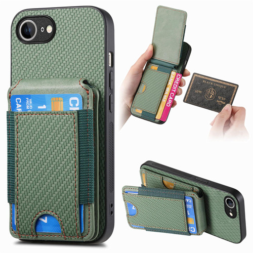 iPhone 16e / 17e Carbon Fiber Vertical Flip Wallet Stand Phone Case - Green