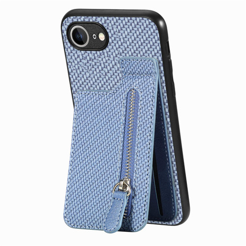 iPhone 16e / 17e Carbon Fiber Vertical Flip Zipper Phone Case - Blue