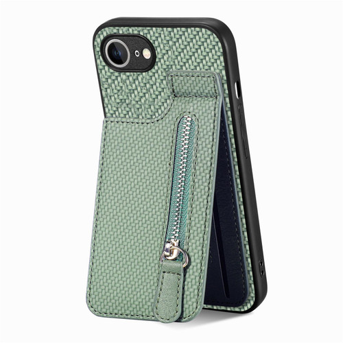 iPhone 16e / 17e Carbon Fiber Vertical Flip Zipper Phone Case - Green