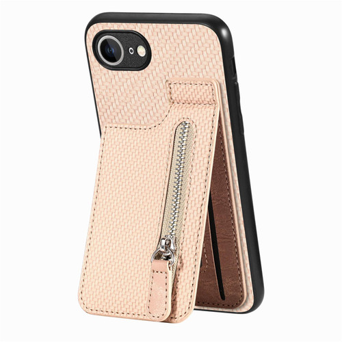 iPhone 16e / 17e Carbon Fiber Vertical Flip Zipper Phone Case - Khaki