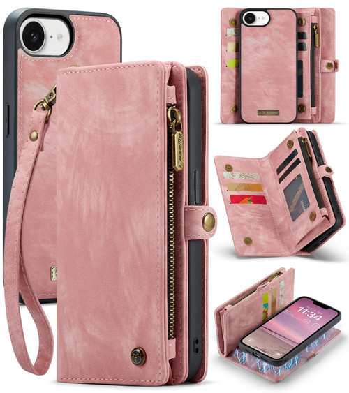 iPhone 16e / 17e CaseMe 008 Detachable Multifunctional Leather Phone Case - Pink