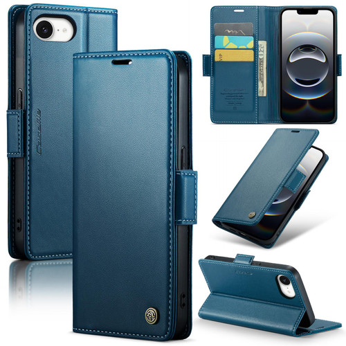 iPhone 16e / 17e CaseMe 023 Butterfly Buckle Litchi Texture RFID Anti-theft Leather Phone Case - Blue