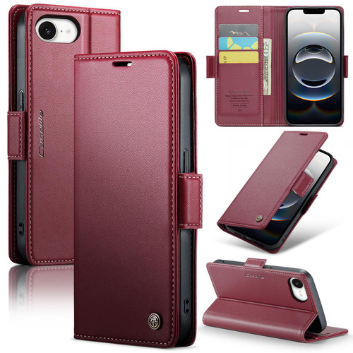 iPhone 16e / 17e CaseMe 023 Butterfly Buckle Litchi Texture RFID Anti-theft Leather Phone Case - Red