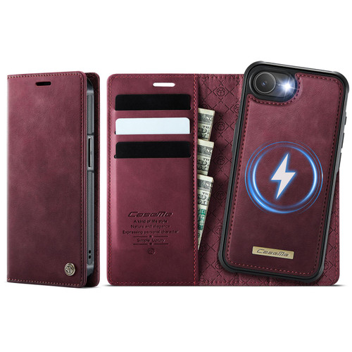 iPhone 16e / 17e CaseMe C49 MagSafe RFID Blocking Detachable Wallet Leather Phone Case - Red