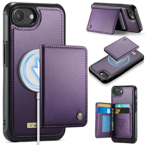 iPhone 16e / 17e CaseMe Me80 Series Detachable Wallet Magnetic RFID Vegan Leather Phone Case - Purple