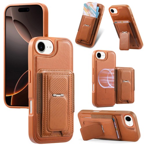 iPhone 16e / 17e CaseNeo Fold Holder Retro Elastic Card Bag Magnetic Back Phone Case - Brown