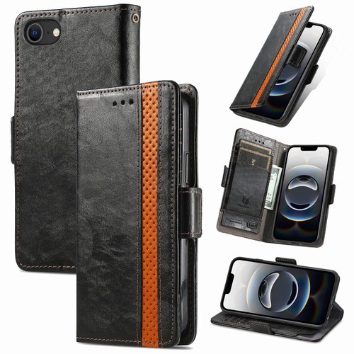 iPhone 16e / 17e CaseNeo Splicing Dual Magnetic Buckle Leather Phone Case - Black