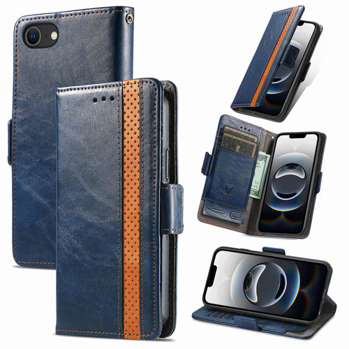 iPhone 16e / 17e CaseNeo Splicing Dual Magnetic Buckle Leather Phone Case - Blue
