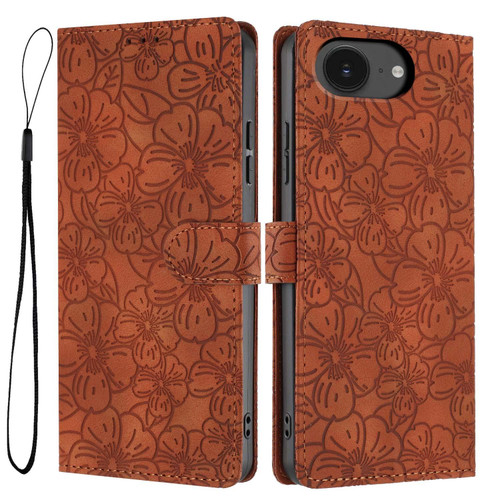 iPhone 16e / 17e Cherry Blossoms Embossed Leather Phone Case - Brown