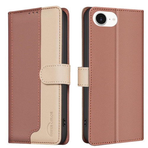 iPhone 16e / 17e Color Matching RFID Anti-theft Leather Phone Case - Brown
