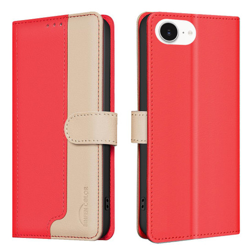 iPhone 16e / 17e Color Matching RFID Anti-theft Leather Phone Case - Red