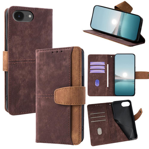 iPhone 16e / 17e Color Stitching Skin Feel Leather RFID Blocking Phone Case - Brown